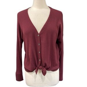 Abercrombie & Fitch Ribbed Oversized Tie Front Cardigan Sweater SZ XS Burgundy